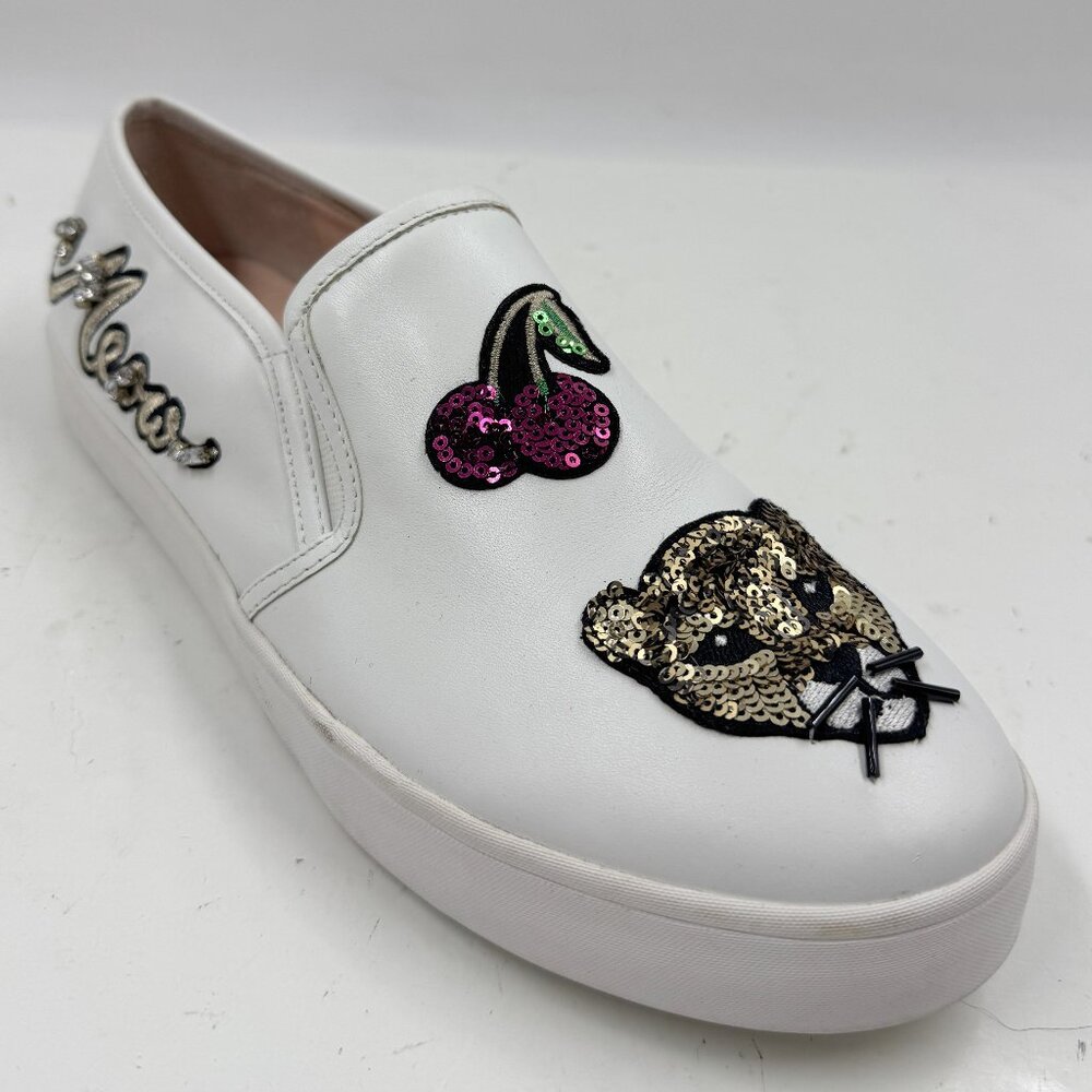 Kate Spade Lizbeth Women's Sneakers White Leather Cats Meow Slip-On Shoes 8/8.5